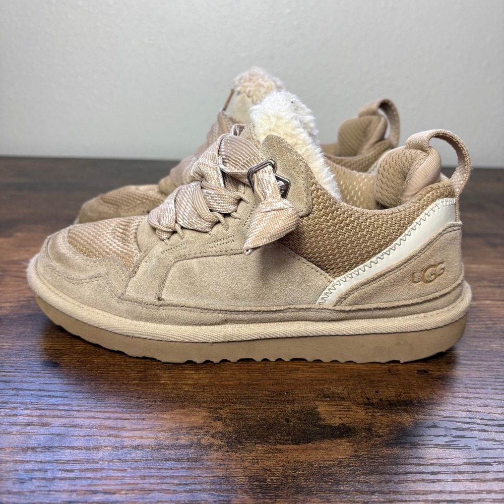 UGG Highland Heritage Sneakers Tan Suede Mesh Ribbon Lace 1152410K Size 3 Kids